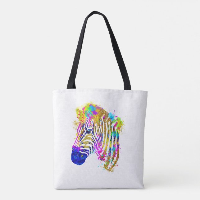 Rainbow Watercolor Paint Splatter Zebra Graphic Tygkasse (Baksida)