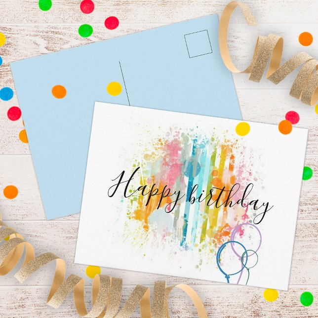 Rainbow Watercolor Rand Paint Splatters Birthday Vykort (Skapare uppladdad)