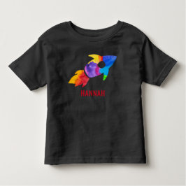 Rainbow Watercolor Rocket Rymden Kids T Shirt