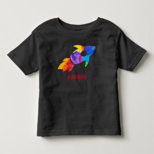 Rainbow Watercolor Rocket Rymden Kids T Shirt
