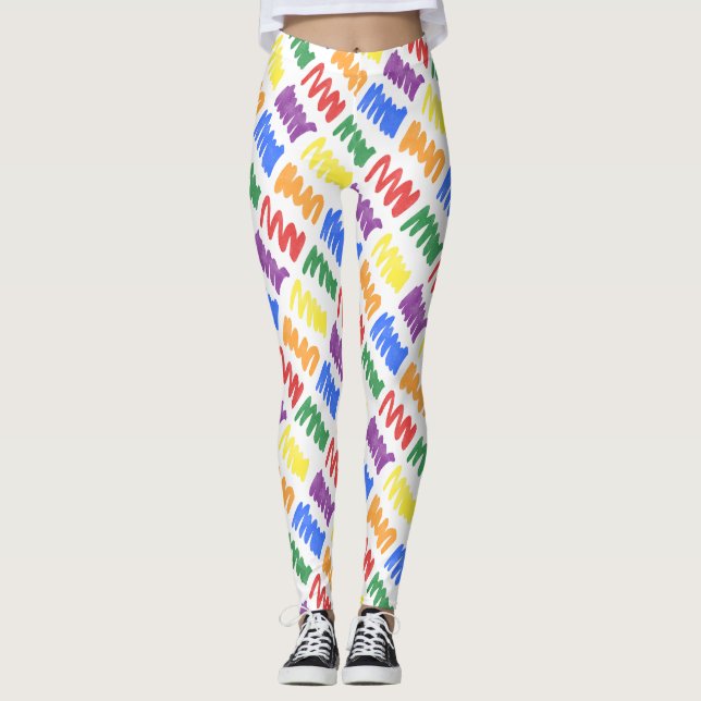 Rainbow Watercolor Scribbles Mönster Leggings (Framsida)