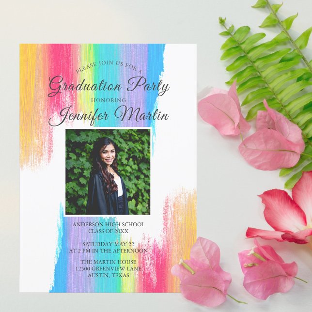 Rainbow Watercolor Senior Photo Studentfest Inbjudningar (Skapare uppladdad)