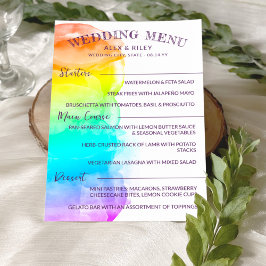 Rainbow Watercolor Stänk LGBTQ Bröllop Menu Meny
