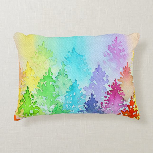 Rainbow Watercolor Träd Prydnadskudde (Framsidan)