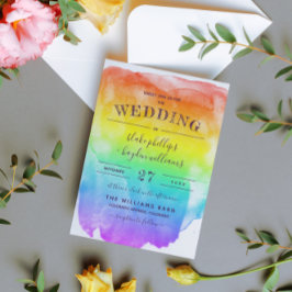 Rainbow Watercolor Tvättar Gay Bröllop Inbjudningar