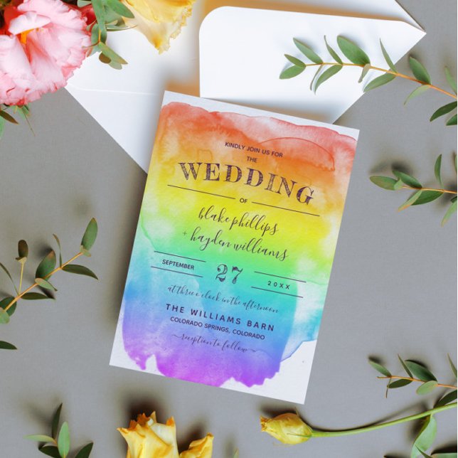 Rainbow Watercolor Tvättar Gay Bröllop Inbjudningar (Skapare uppladdad)