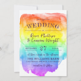 Rainbow Watercolor Tvättar LGBTQ Bröllop Inbjudningar