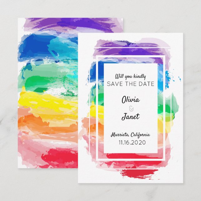 Rainbow Watercolors Collection Spara Datumet Inbjudningar (Fram/baksida)