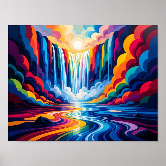 Rainbow Waterfall Abstract Wall Art Print Poster (Framsidan)