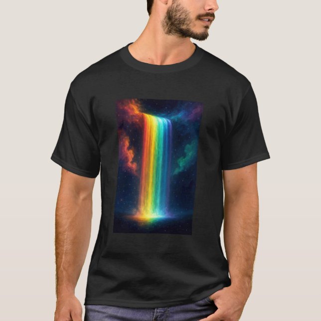 Rainbow Waterfall at Night Fantasy Landscape Dream T Shirt (Framsida)