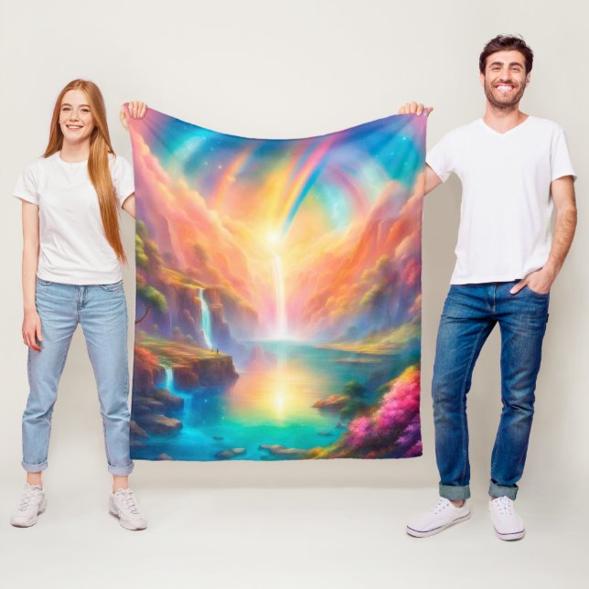 Rainbow waterfall landscape fleecefilt (På plats)