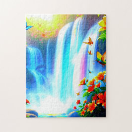 Rainbow Waterfall med Bird and Butterflies Pussel