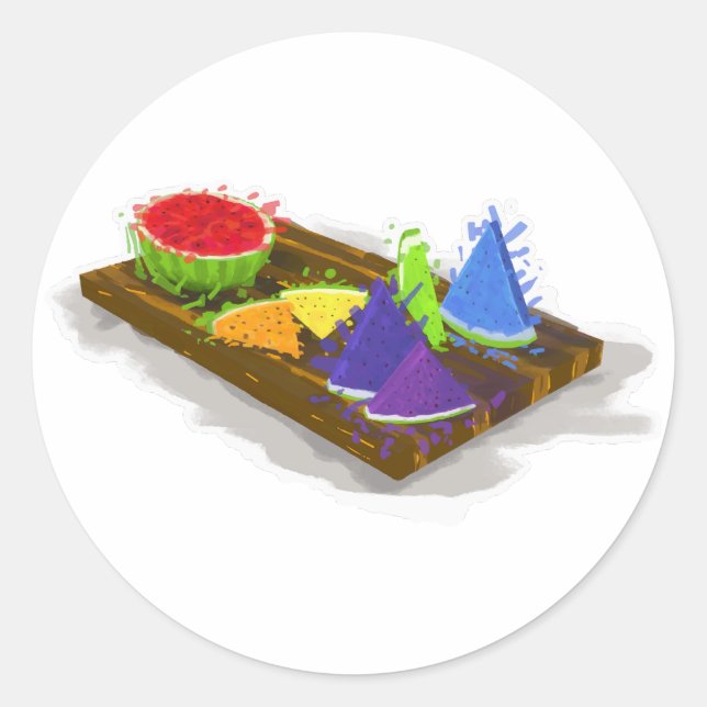 Rainbow Watermelon Runt Klistermärke (Framsida)