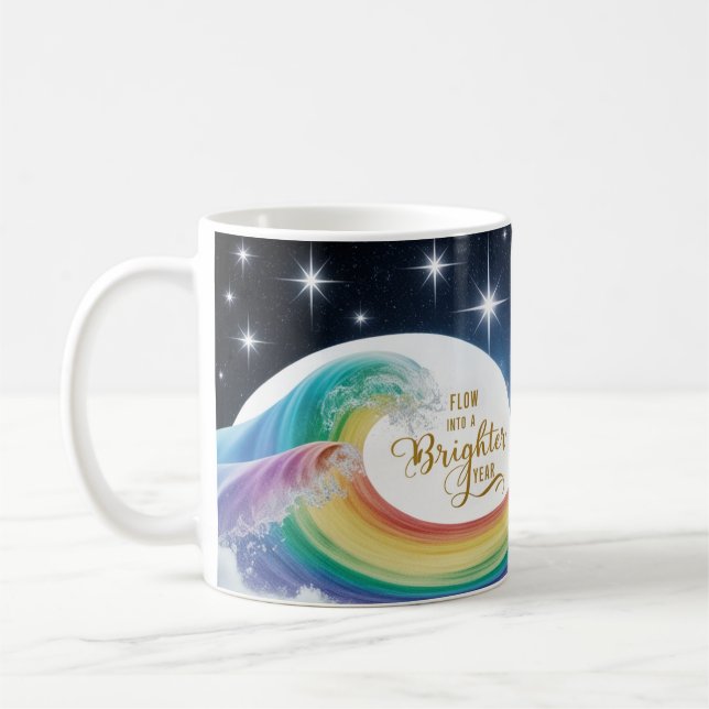 Rainbow Wave Brighter Year Inspirational Classic  Kaffemugg (Vänster)