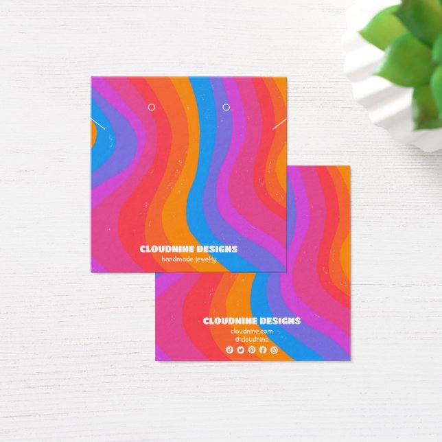 Rainbow Wave Earring Necklace Jewelry Visning Card Fyrkantigt Visitkort (Skivbord)
