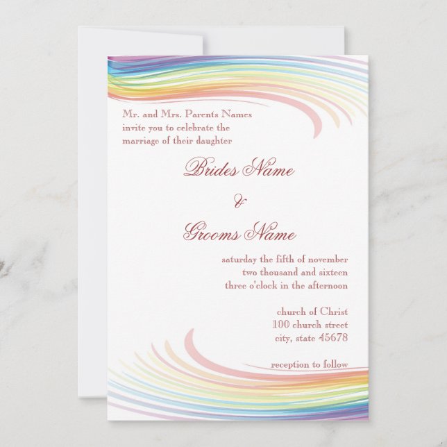 Rainbow Wave Wedding bjudande Inbjudningar (Framsida)