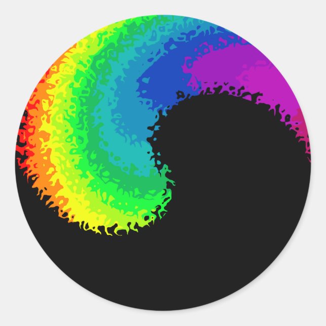 Rainbow wave yin yang runt klistermärke (Framsida)