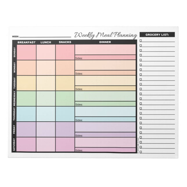 Rainbow Weekly Meal Planner med Livsmedel-lista Anteckningsblock (Framsida)