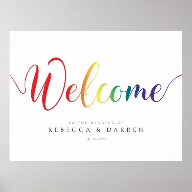 Rainbow Welcome Sign Personalsize LGBT Bröllop Poster (Framsidan)