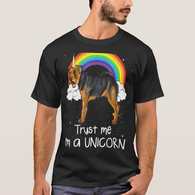 Rainbow Welsh Terrier Trust Me Im A Unicorn Hund T Shirt (Framsida)