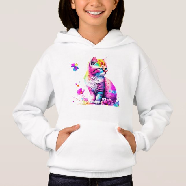 Rainbow Whimsy: Kitten in Bloom T Shirt (Framsida)