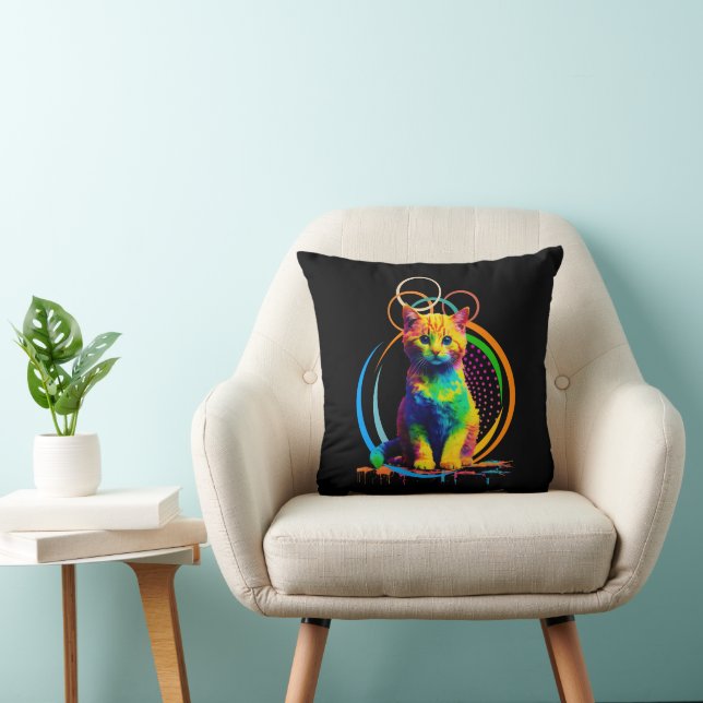 Rainbow Whiskers A Multifärgad Cat Dream Kudde (Stol)