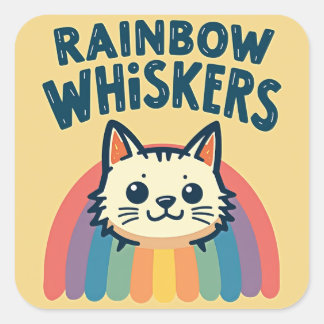 Rainbow Whiskers Cat Sticker Fyrkantigt Klistermärke