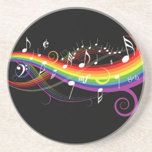 Rainbow White Musik noter on Black Underlägg Sandsten