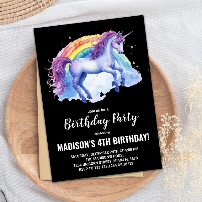Rainbow White Unicorn Birthday-inbjudningar Inbjudningar (Rainbow White Unicorn Birthday Invitations)