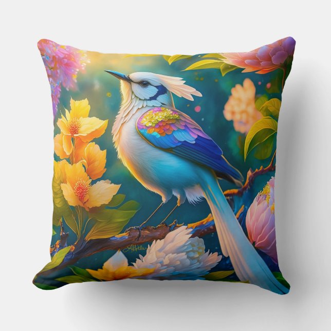 Rainbow Winged Jay Fantasy Bird Kudde (Framsida)