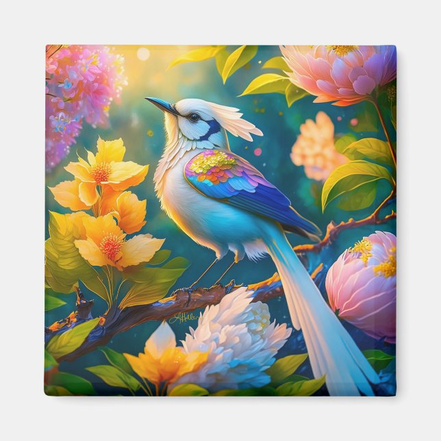 Rainbow Winged Jay Fantasy Bird Magnet (Framsidan)