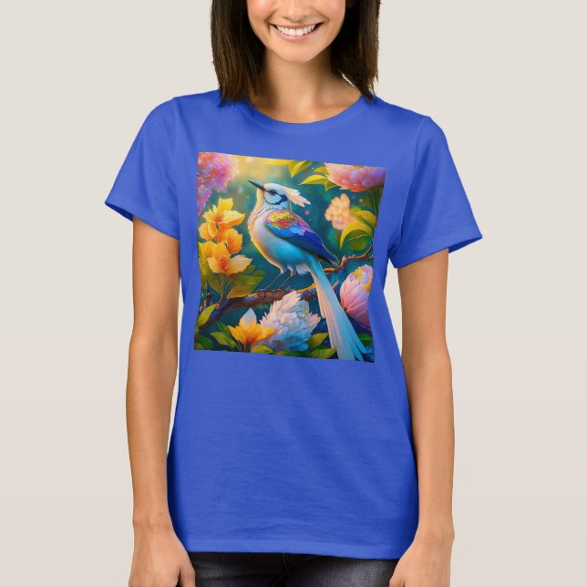 Rainbow Winged Jay Fantasy Bird T Shirt (Framsida)