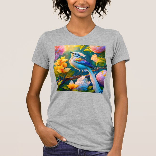 Rainbow Winged Jay Fantasy Bird T Shirt (Framsida)