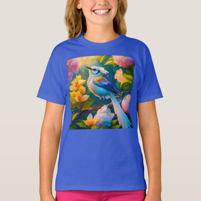Rainbow Winged Jay Fantasy Bird T Shirt (Framsida)