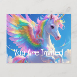 Rainbow Winged Prancing Unicorn Inbjudan Vykort