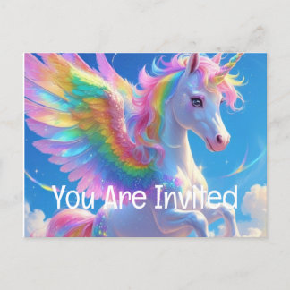 Rainbow Winged Prancing Unicorn Inbjudan Vykort