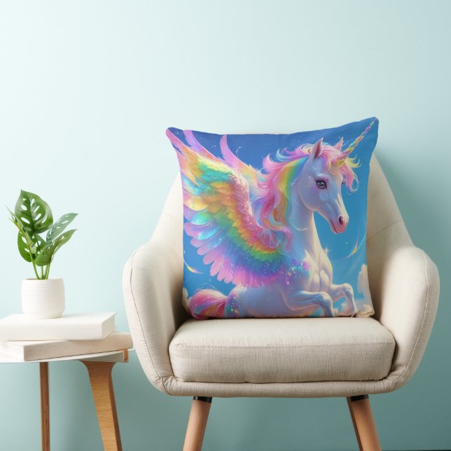 Rainbow Winged Prancing Unicorn Kudde (Stol)