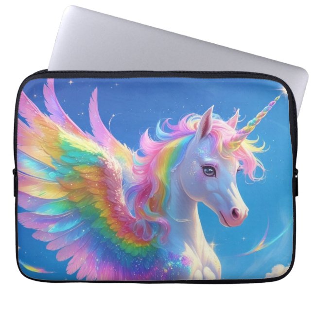 Rainbow Winged Prancing Unicorn Laptop Fodral (Framsidan)