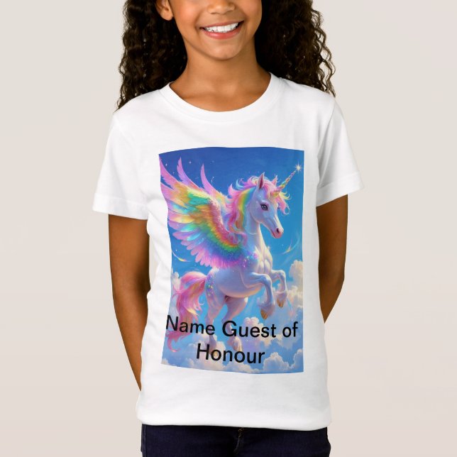 Rainbow Winged Prancing Unicorn T Shirt (Framsida)