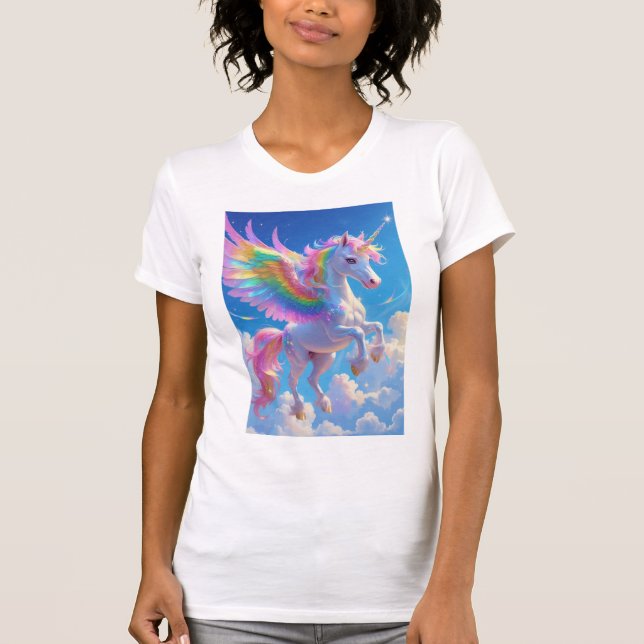 Rainbow Winged Prancing Unicorn T Shirt (Framsida)