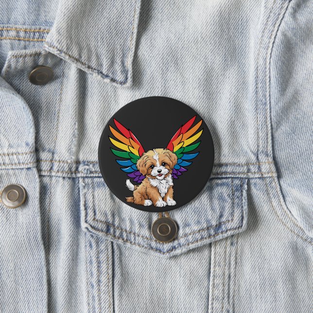 Rainbow Winged Puppy - Cute LGBTQ++-Pride Knapp (In Situ)