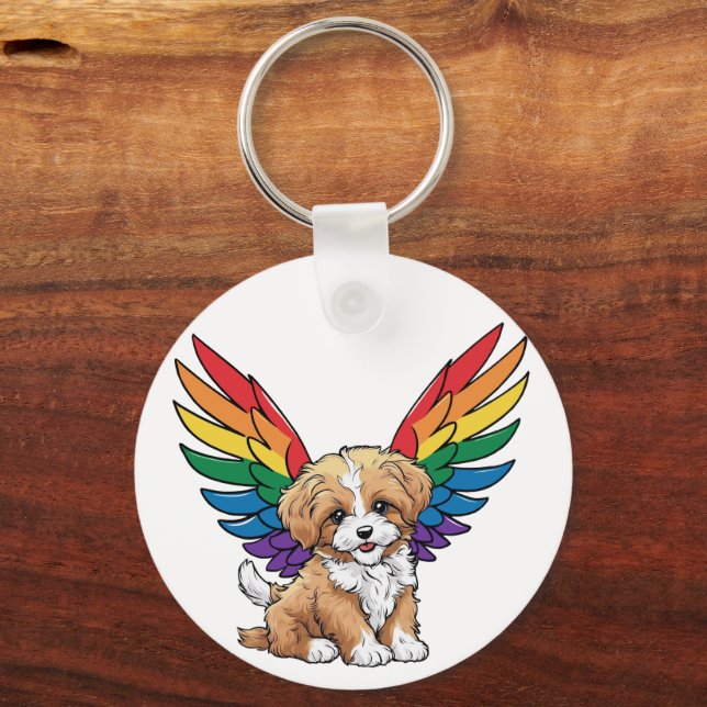 Rainbow Winged Puppy - Cute LGBTQ++-Pride Nyckelring (Framsida)