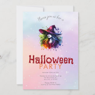 Rainbow Witch Hair Background Halloween fest Inbjudningar