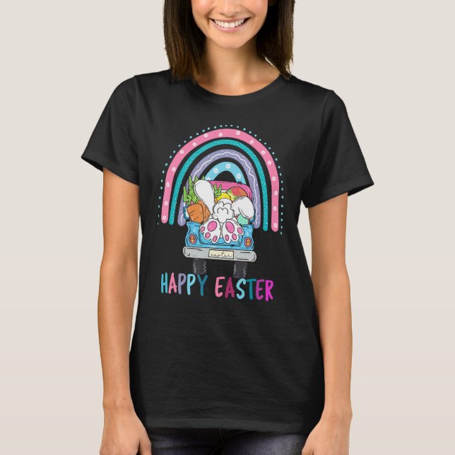 Rainbow with Bunny Eggs Hunting Lastbil Påsk Clas T Shirt (Framsida)