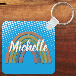 Rainbow with Faux Rustic Papprare Struktur Nyckelring