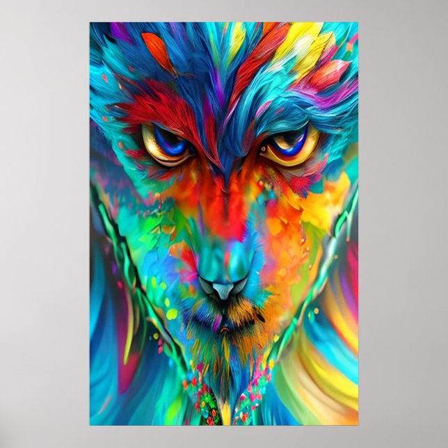 Rainbow Wolfman Poster - Psychedelic Abstrakt Art (Framsidan)