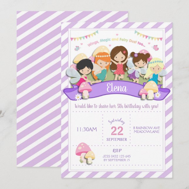 Rainbow Woodland Fairy Birthday Investigation Girl Inbjudningar (Fram/baksida)