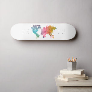 Rainbow World Map Skateboard - Colorful Travel