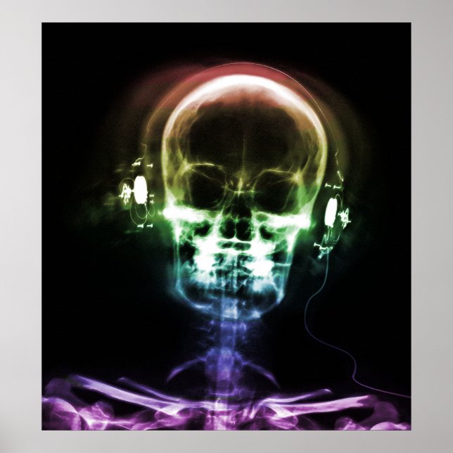 Rainbow X-Ray Music Headphone Skeleton Poster (Framsidan)