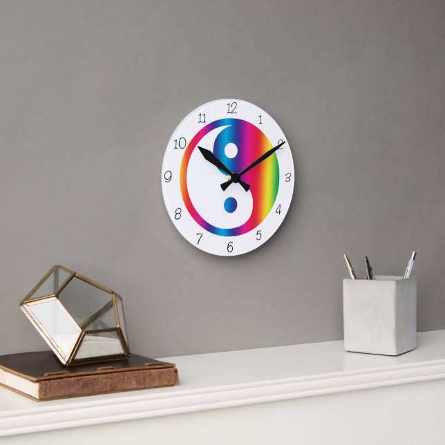 Rainbow Yin Yang Round Clock Rund Klocka (Kontor)